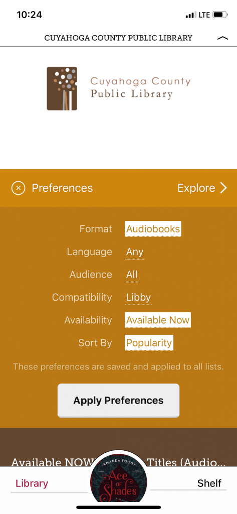 Libby app preferences