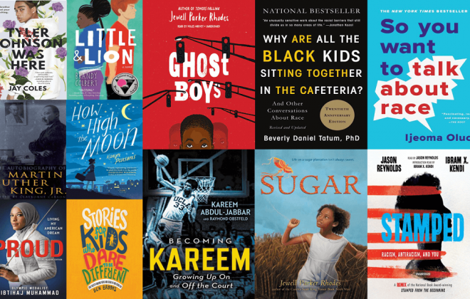 book jacket collage anti-racist titles