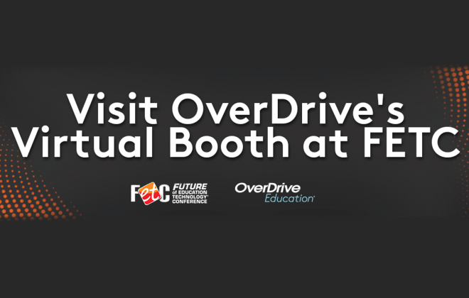 visit overdrive's virtual booth at FETC text on background