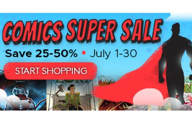 comics super sale text banner 25-50% off