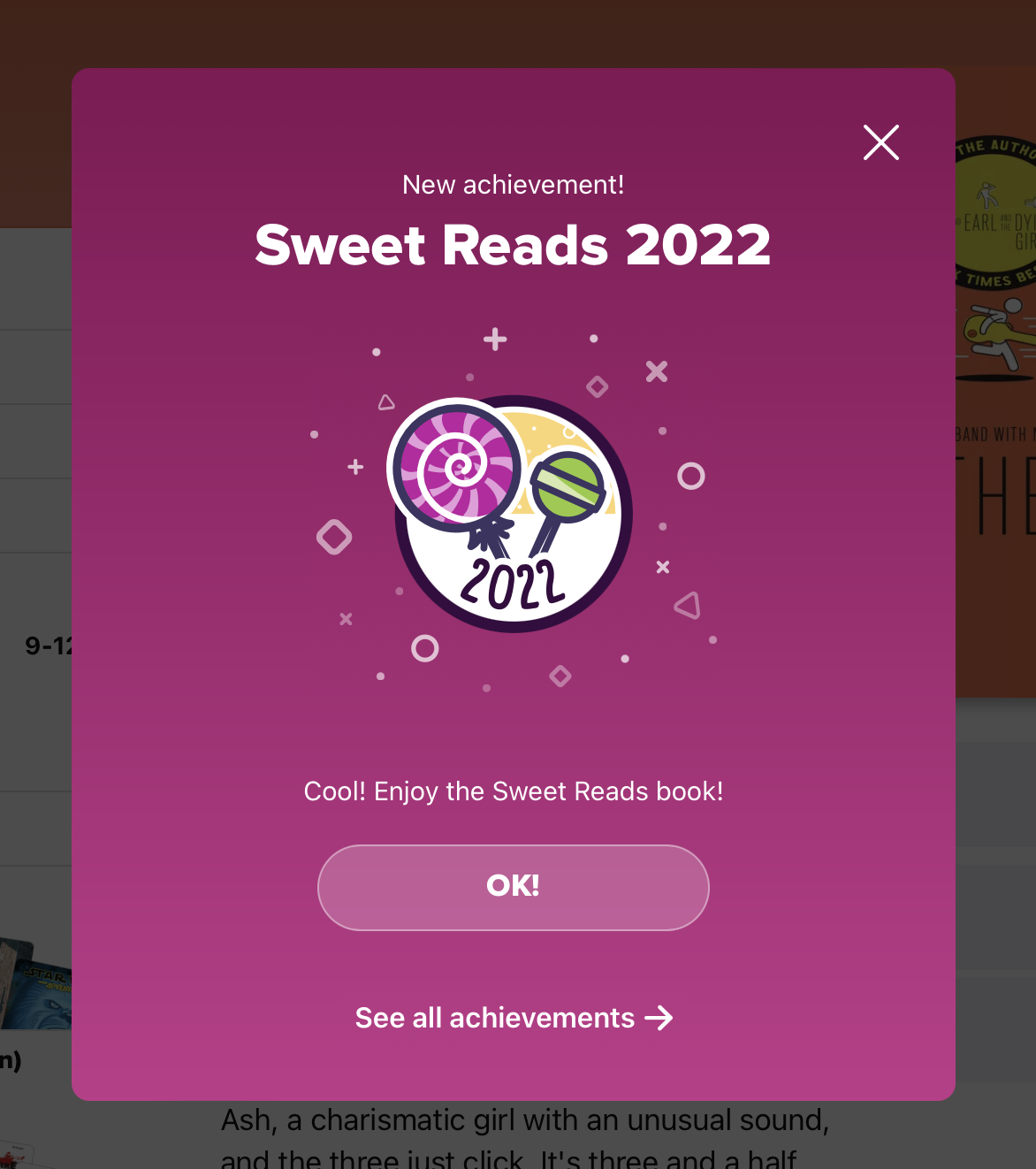 Sora Sweet Reads achievement badge unlocked in Sora