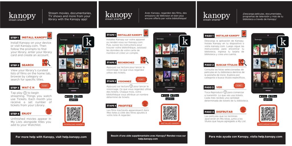 Screenshots of half guide sheets in English, French, and Spanish